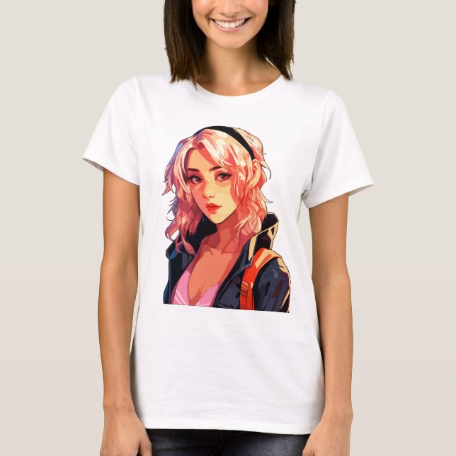 Camiseta Rapariga de Animação Radiante: Linda Arte de Manga (Frente)