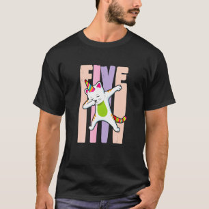 Camiseta Rapariga de Aniversário 5H Gato do Arco-Íris Cuto
