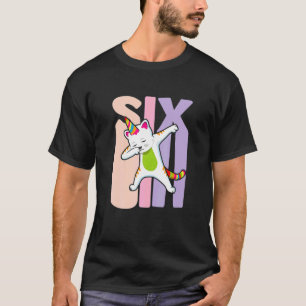 Camiseta Rapariga de Aniversário 6H Gato do Arco-Íris Cuto
