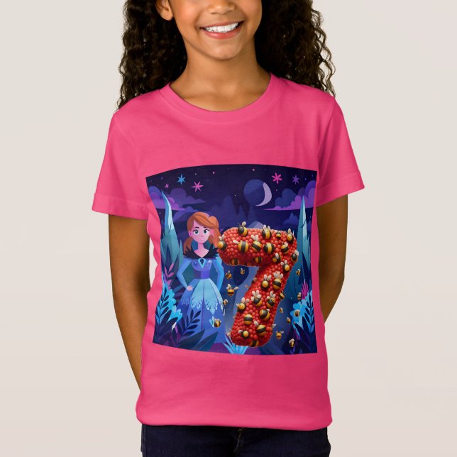 Camiseta Rapariga De Aniversário Às 7 (Frente)