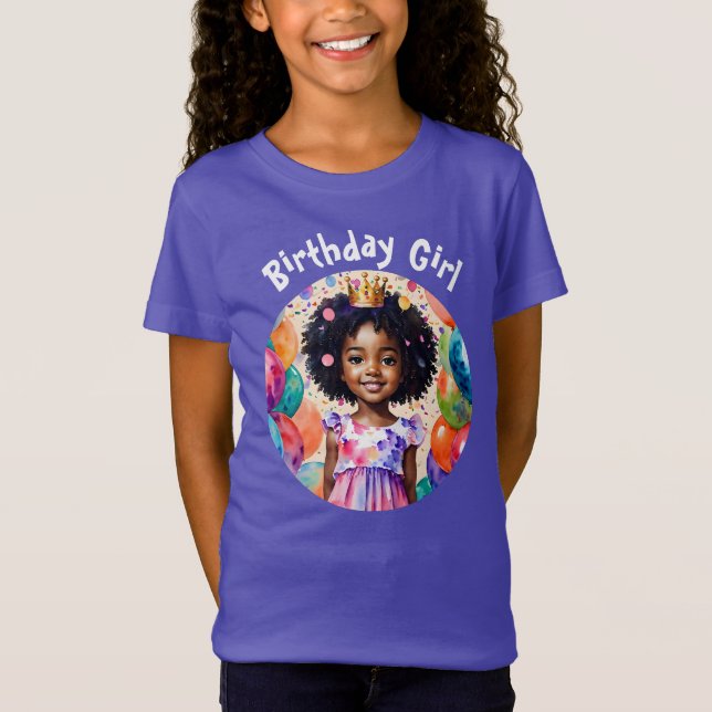 Camiseta Rapariga De Aniversário Com Arte Da Princesa De Pe (Frente)