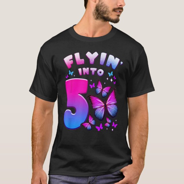 Camiseta Rapariga de aniversário de 5 anos, borboleta, núme (Frente)