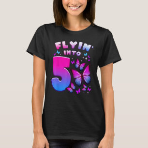 Camiseta Rapariga de aniversário de 5 anos, borboleta, núme