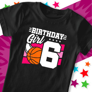 Camiseta Rapariga de Aniversário de 6 de Festa de Basquete,