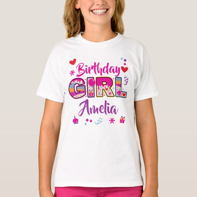 Camiseta Rapariga de aniversário Design personalizado doce (Frente)
