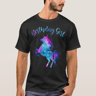 Camiseta Rapariga de Aniversário do Unicórnio Galácico Rosa