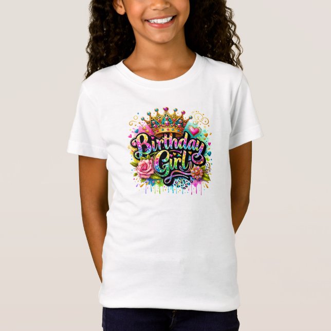 Camiseta Rapariga de aniversário Glittery Glam Retro Typogr (Frente)