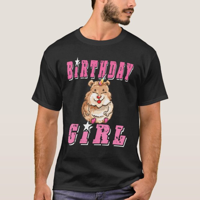 Camiseta Rapariga de Aniversário Hamster Unicórn Pixelated  (Frente)