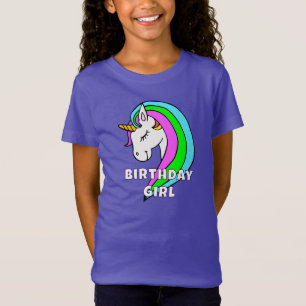 Camiseta Rapariga de aniversário Rainbow Unicorn Girl