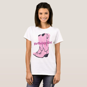 Camiseta Rapariga de Aniversário Rosa Cinza Garota Bota Cam