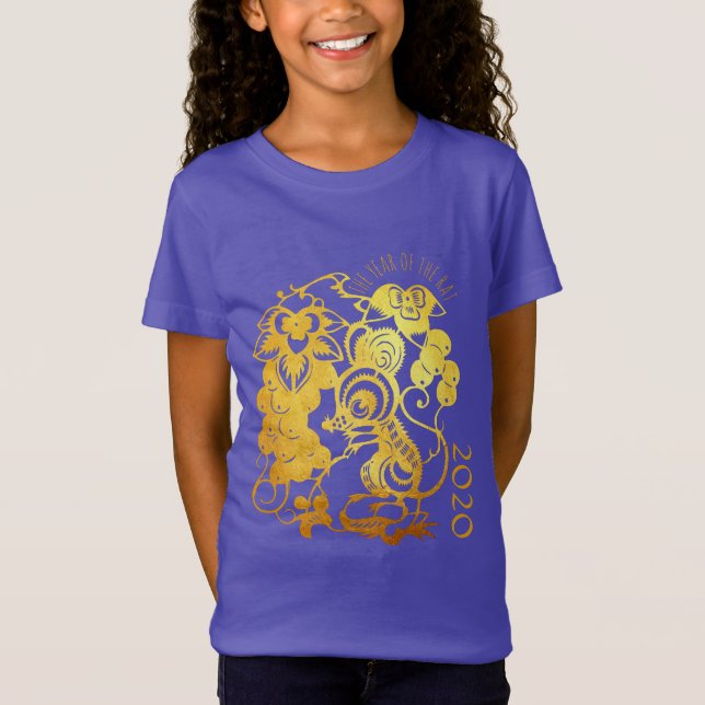 Camiseta Rapariga de Ano de Grama Costumada de Rato Chinês  (Frente)