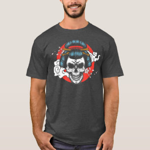 Camiseta Rapariga de Arte Japonesa Caveira Samurai Japão Ba