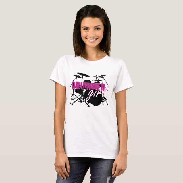 Camiseta Rapariga de Drummer com Texto Roxo e Grungue Negro (Frente Completa)