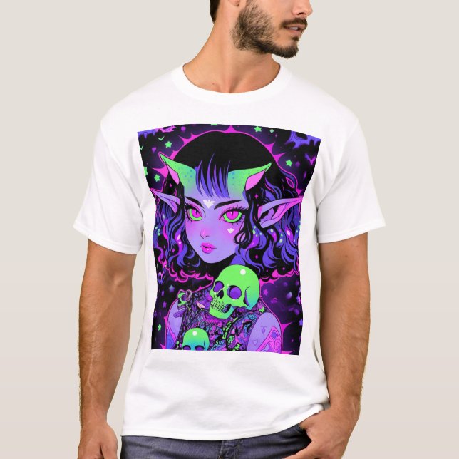Camiseta Rapariga de Elf Alienígena Verde e Roxa (Frente)