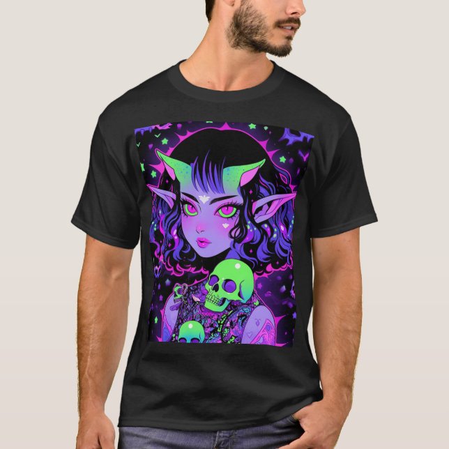 Camiseta Rapariga de Elf Alienígena Verde e Roxa (Frente)
