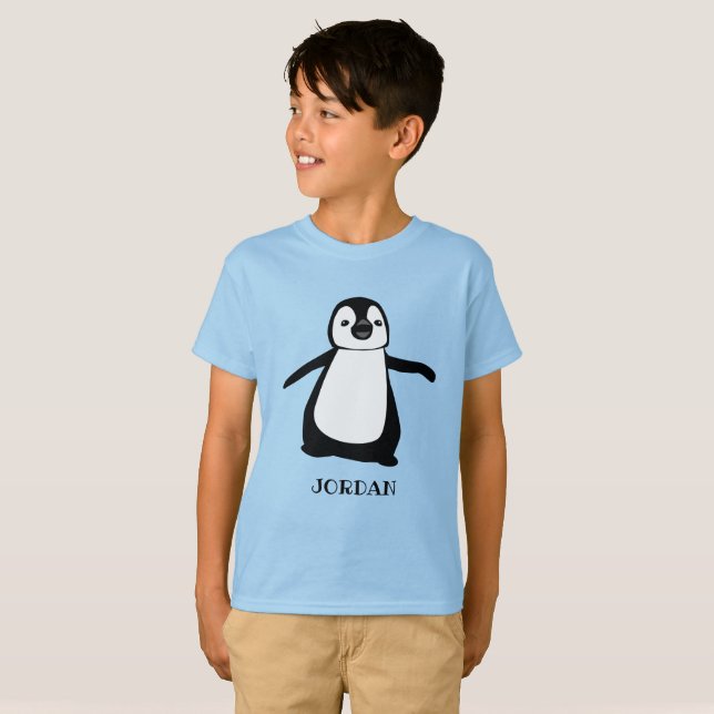 Camiseta Rapariga de ilustração de pinguim personalizada e  (Frente Completa)