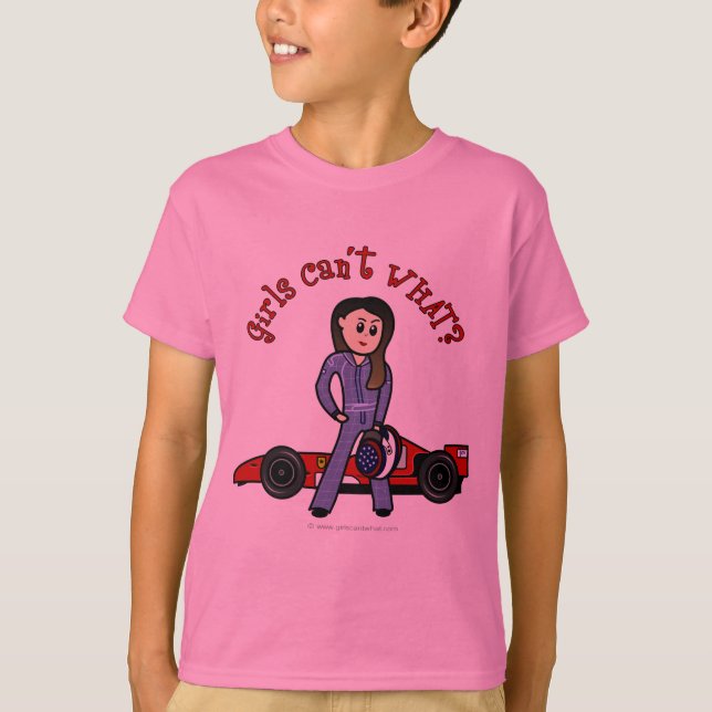 Camiseta Rapariga De Motores De Carro De Raça Clara (Frente)