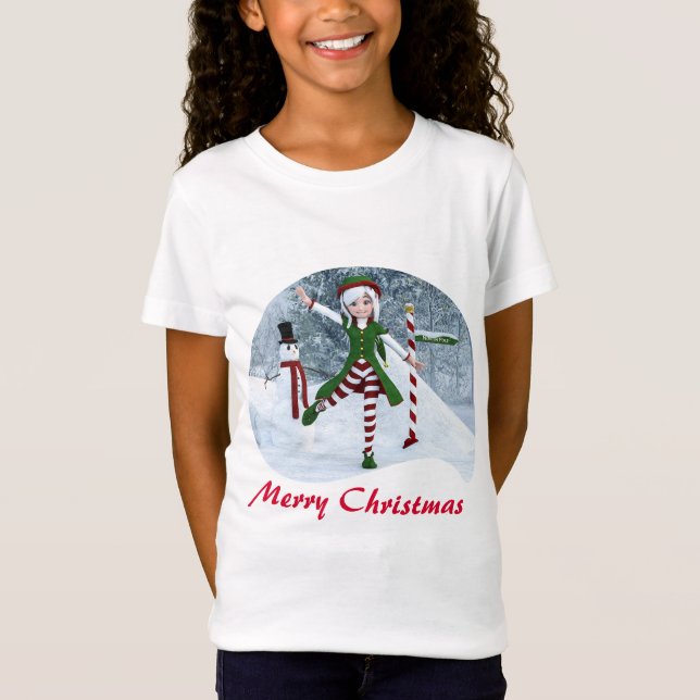 Camiseta Rapariga de Natal numa Floresta de inverno (Frente)