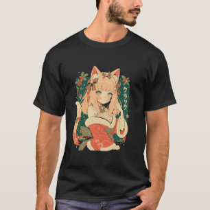 Camiseta Rapariga de Natal Waifu Kawaii Japão Holida