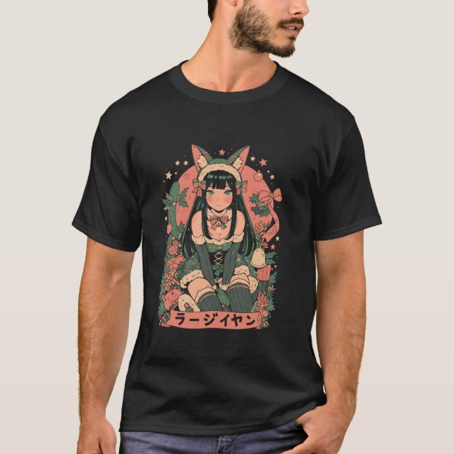 Camiseta Rapariga de Natal Waifu Kawaii Japão Holida (Frente)