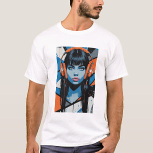 Camiseta Rapariga de Pop retrô com Fones de ouvido - Ar de
