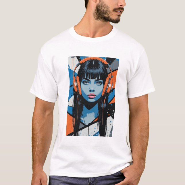 Camiseta Rapariga de Pop retrô com Fones de ouvido - Ar de  (Frente)