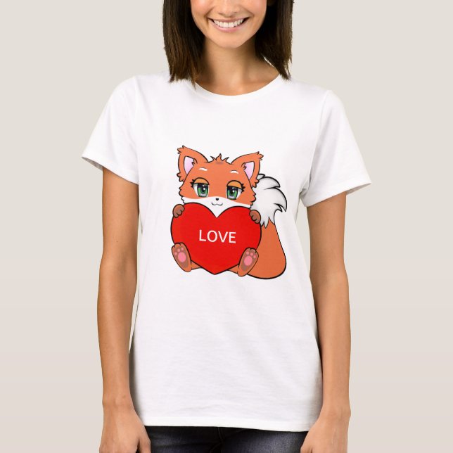 Camiseta Rapariga de Raposa Fofa com Coração (Frente)