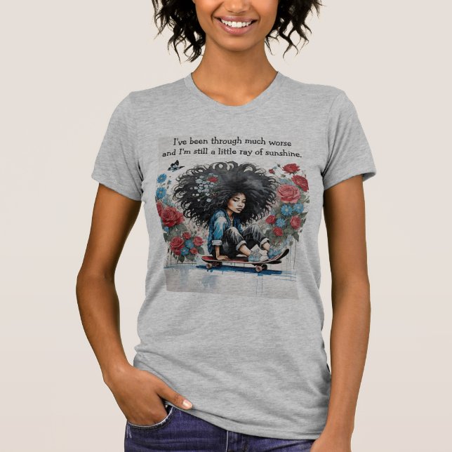 Camiseta Rapariga de Skater com Afro "Little Ray of Sunshin (Frente)