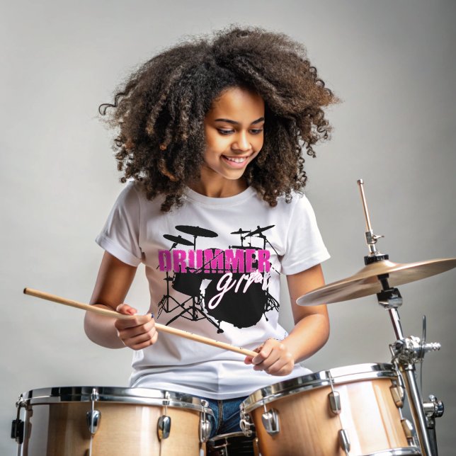Camiseta Rapariga do Drummer - Texto roxo e branco (Criador carregado)
