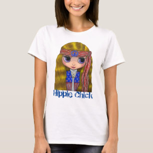 Camiseta Rapariga do Pintinho Hippie de 1960 em Estrelas e
