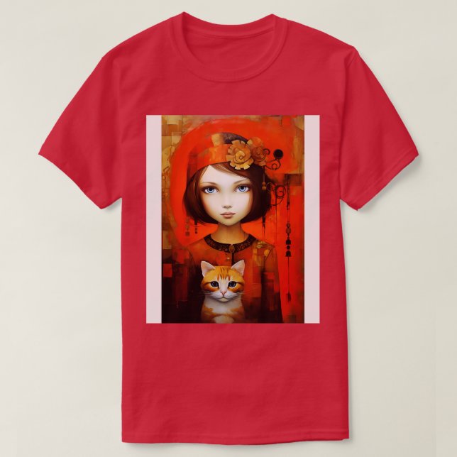 Camiseta Rapariga e Gato 8 (Frente do Design)
