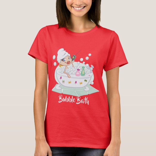 Camiseta Rapariga em Bubble Bath Red (Frente)