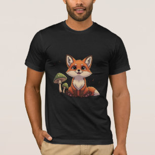 Camiseta Rapariga Kawaii Raposa Vermelha e Cogumelos Verdes