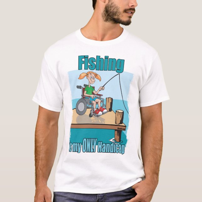 Camiseta Rapariga na pesca de cadeira de rodas (Frente)