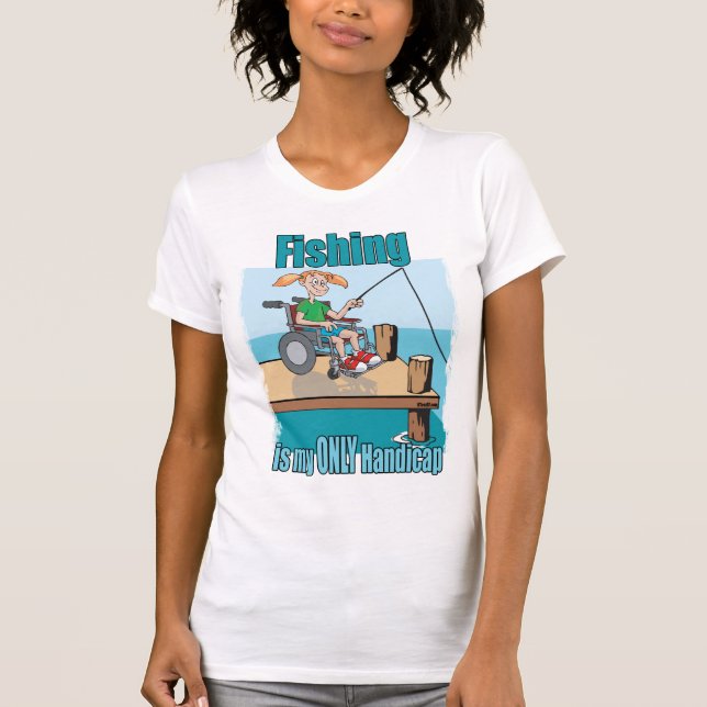 Camiseta Rapariga na pesca de cadeira de rodas (Frente)