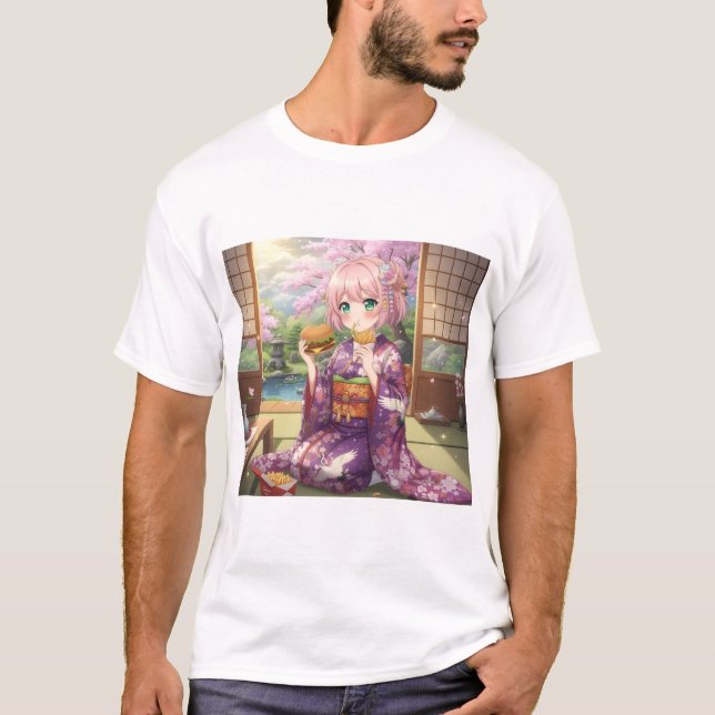 Camiseta Rapariga Original de Anime em Kimono - Verão Japon (Frente)