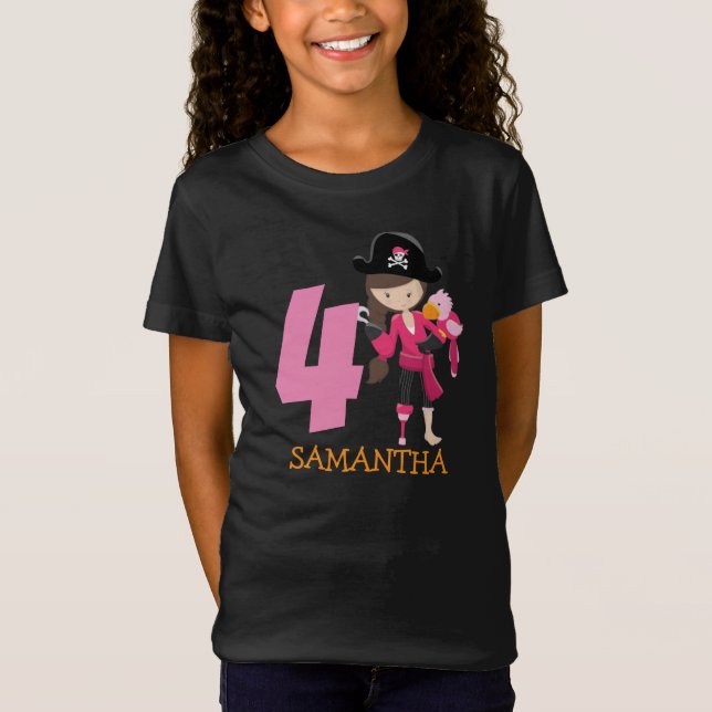 Camiseta Rapariga Papagaio 4ª festa pirata de aniversário T (Frente)