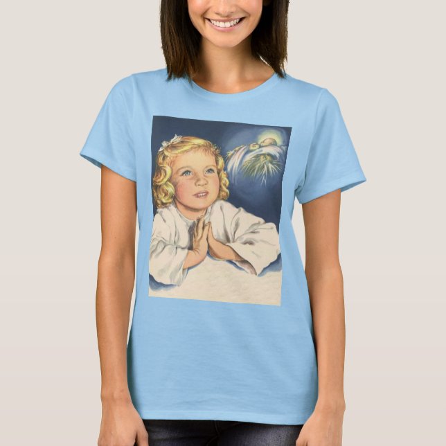 Camiseta Rapariga Rezando para Jesus Cristo, Orações para a (Frente)