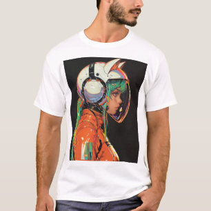 Camiseta Rapariga Robô Adorável com Camisa-T de Cabelo Verd