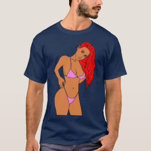 Camiseta Rapariga Ruiva em Bikini Rosa