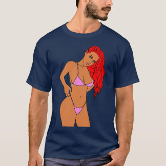 Camiseta Rapariga Ruiva em Bikini Rosa