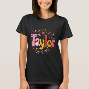 Camiseta Rapariga Taylor Nome Personalizado Groovy 80s Pin