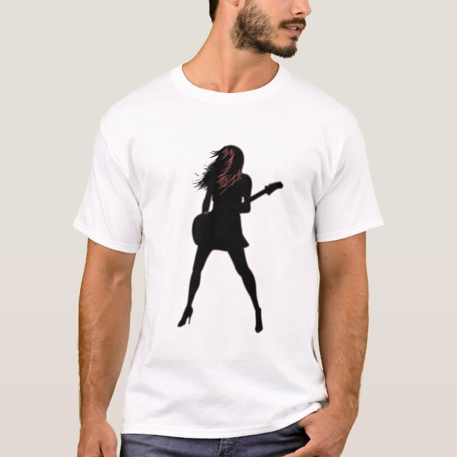 Camiseta Rapariga Tocando Violão T-Shirt Rock N Roll Party (Frente)