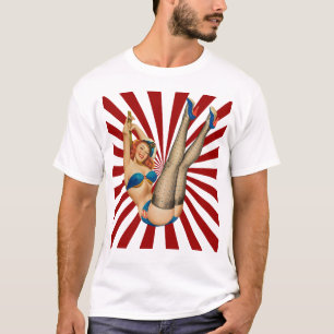 Camiseta Rapariga Vermelha Pin-up Retro Sunset