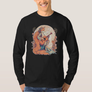 Camiseta Rapariga Vulpe Cottagecore Antiga Tocando Guitarra