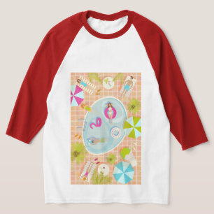 Camiseta Raparigas Bikini e caras jogando piscina de nataçã