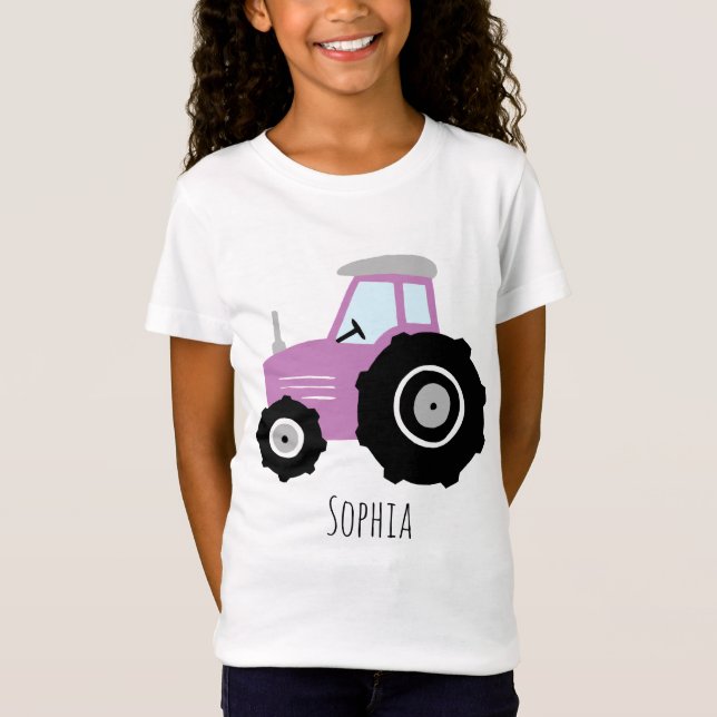 Camiseta Raparigas com um desenho de um trator de Fazenda r (Frente)