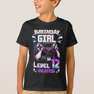 Camiseta Raparigas de Aniversário 12 Nível 12 Desbloqueadas
