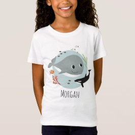 Camiseta Raparigas de Baleia e Peixes do Oceano Azul Modern
