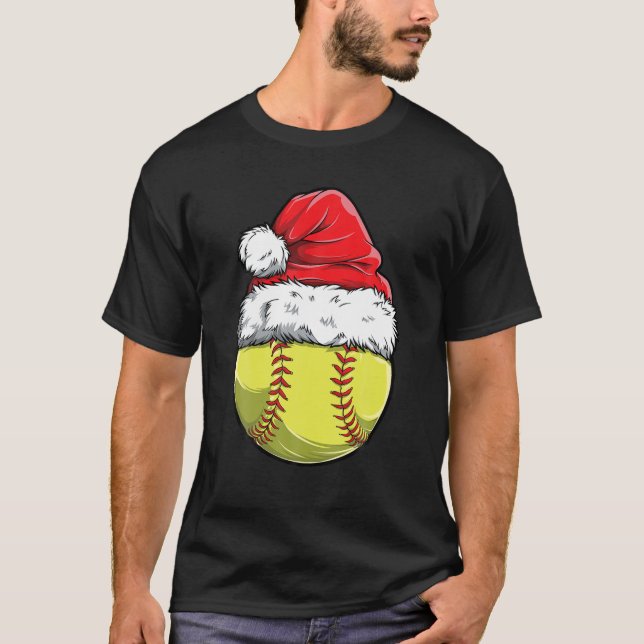 Camiseta Raparigas de Natal do Ball Santa Hat do Softball (Frente)